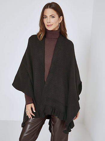 Cape with ruffled hemline in black