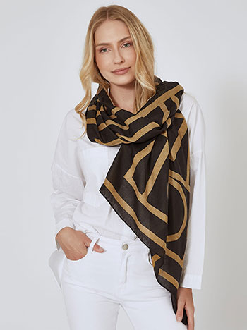 Scarf printed in black camel