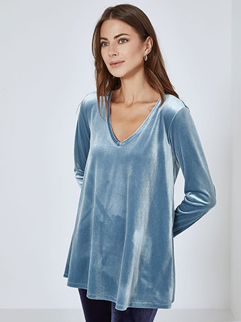 Top velvet with V neckline in rough blue