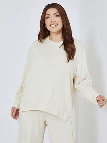 Sweatshirt  asymmetric with side slits in off white