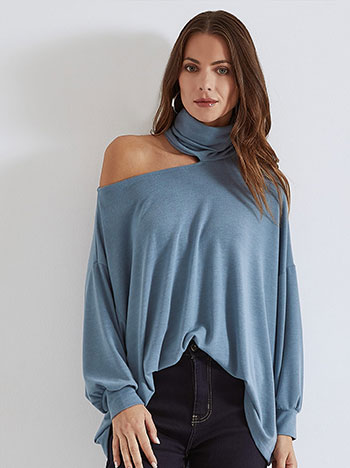 Turtleneck off the shoulder in rough blue