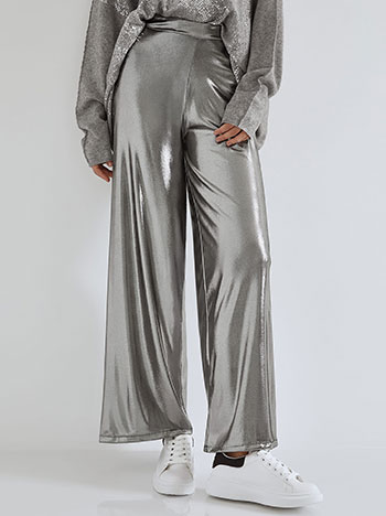 Wide leg trousers metallic in silver