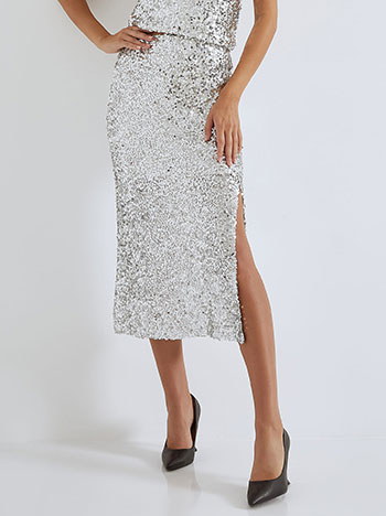 Skirt with sequins in silver