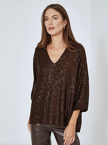 Top sequined in brown