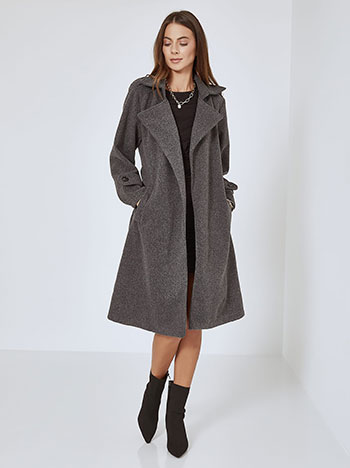 Coat with detachable belt in grey