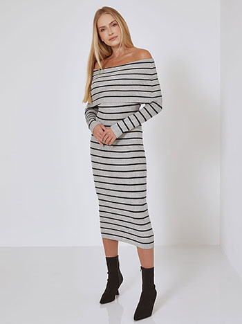 Dress striped with cotton in grey