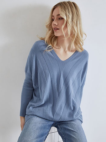 Sweater long asymmetric in rough blue