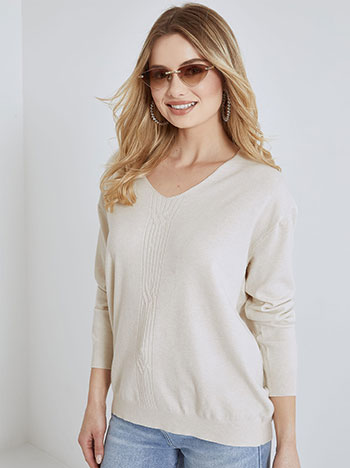 Sweater with textured details in light beige