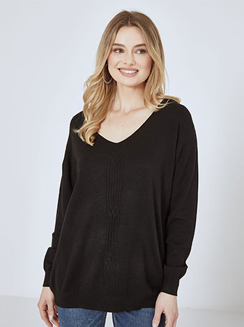 Sweater with textured details in black