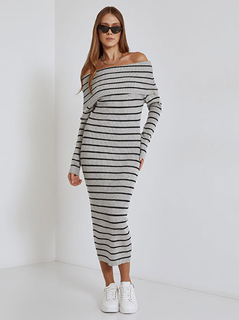 Dress striped off the shoulder in grey