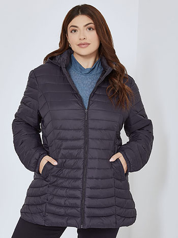 Jacket quilted with hoodie in dark blue