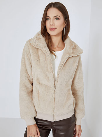 Fur bomber jacket in beige