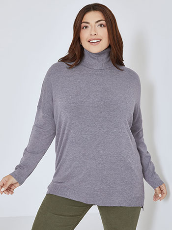 Turtleneck long with side slits in indigo