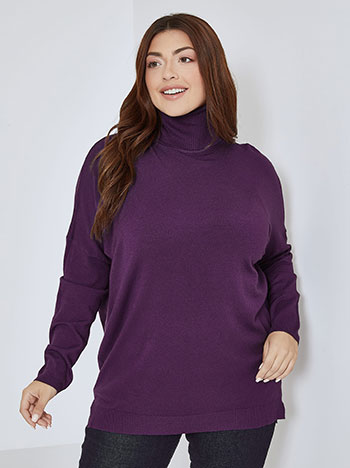 Turtleneck long with side slits in purple