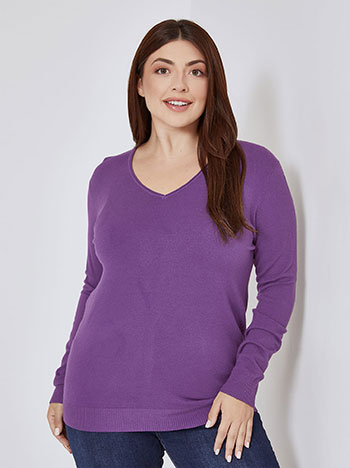 Sweater monochrome with ribbed details in purple