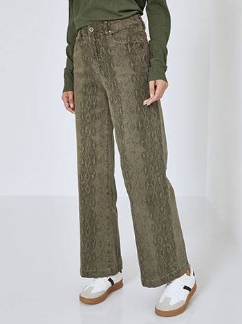 Trousers in snake print in khaki