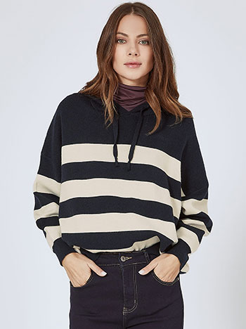 Sweater striped with hoodie in dark blue