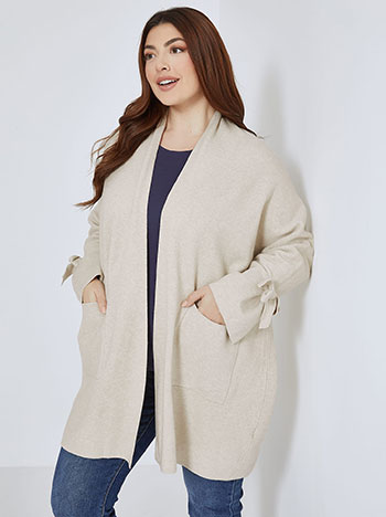 Cardigan with bow on sleeves in light beige