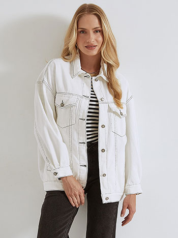 Jacket jeans with decorative seams in white