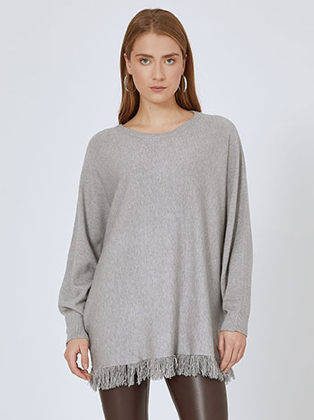 Sweater with fringed hemilne in grey