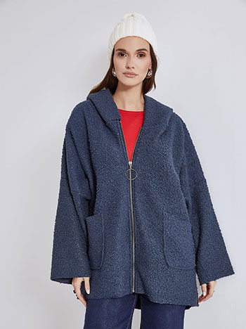 Coat asymmetric boucle in dark blue