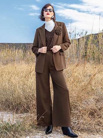 Wide leg trousers high waisted in dark brown