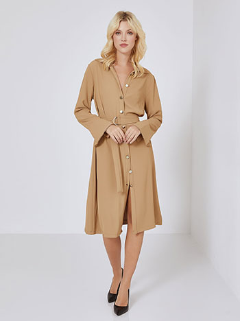 Dress with buttons in camel