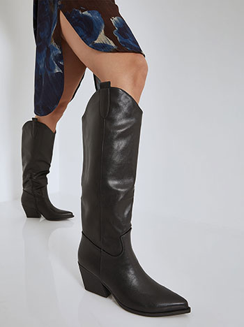 Boots cowboy leather effect in black