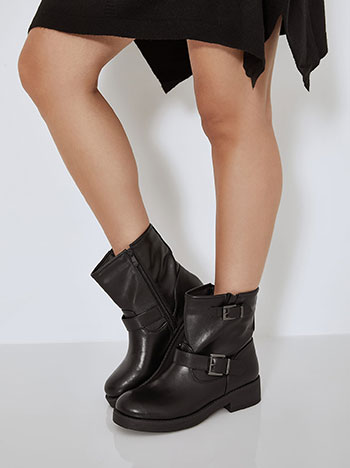 Ankle boots leather effect with zip in black