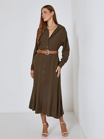 Shirtdress with detachable belt in dark khaki