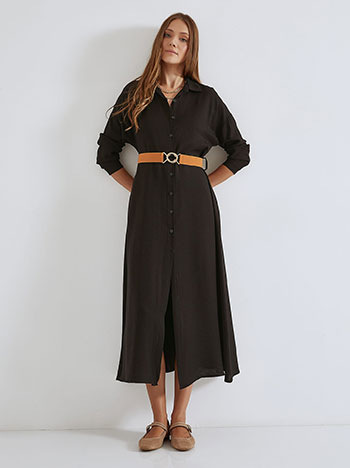 Shirtdress with detachable belt in black