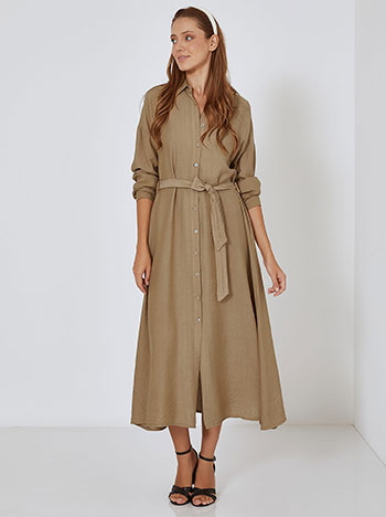 Shirtdress with detachable belt in beige