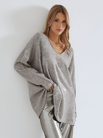 Sweater with metallic details in grey