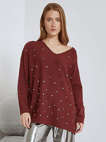 Sweater with strass in wine red