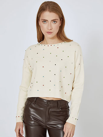 Sweater with strass in light beige