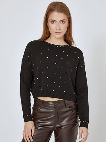 Sweater with strass in black