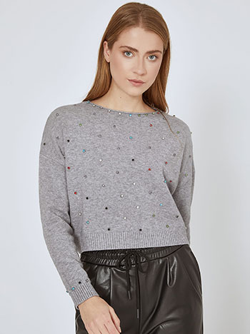 Sweater with strass in grey