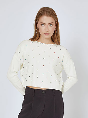 Sweater with strass in off white