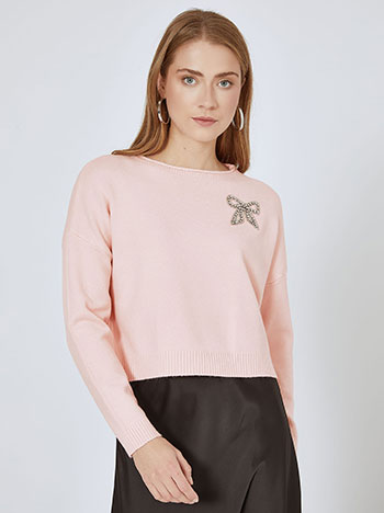 Sweater with strass bow in pink