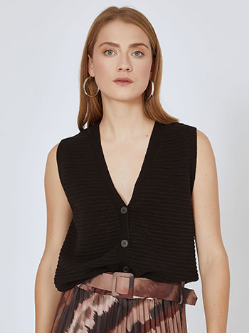 Vest with textured stripes in black