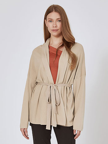 Cardigan with detachable belt in dark beige