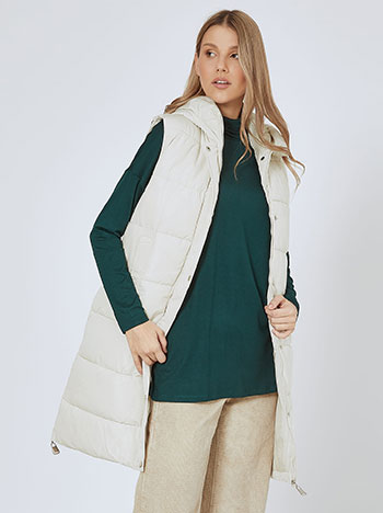 Vest quilted long in light beige