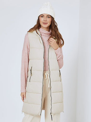 Vest long with pockets in light beige