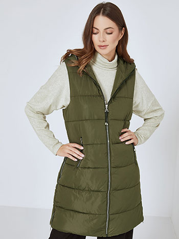 Vest long with pockets in khaki