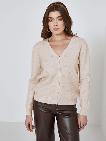 Cardigan knitted with textured details in beige