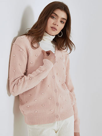 Cardigan knitted with textured details in pink