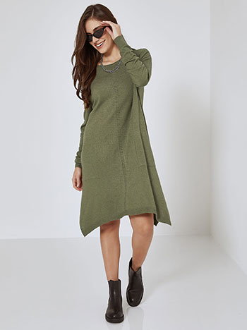 Dress knitted with pockets in khaki