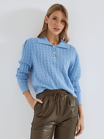 Sweater with strass buttons in light blue