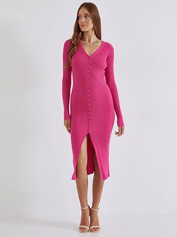 Dress ribbed with buttons in fuchsia