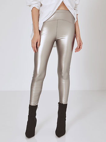 Leather effect leggings with fleece lining in silver